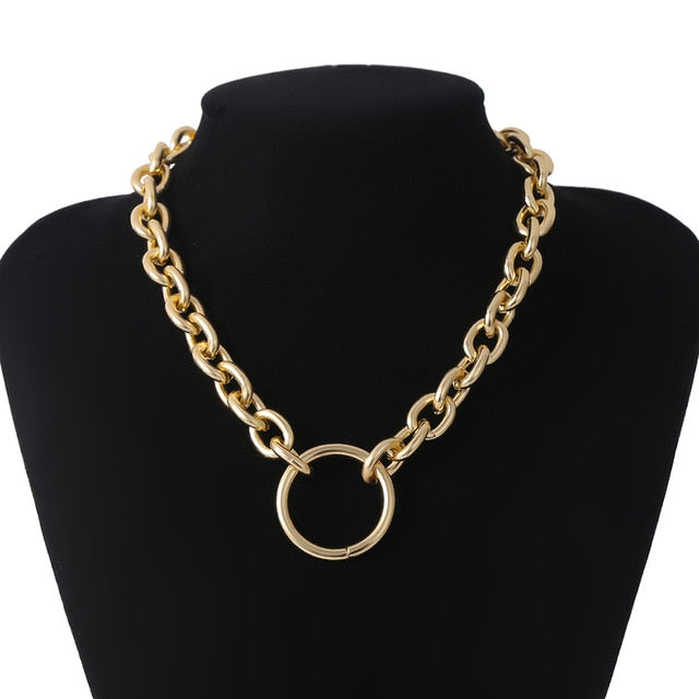 Punk Miami Cuban Choker Necklace Collar Statement Hip Hop Big Chunky Aluminum Gold Color Thick Chain Necklace Women Jewelry