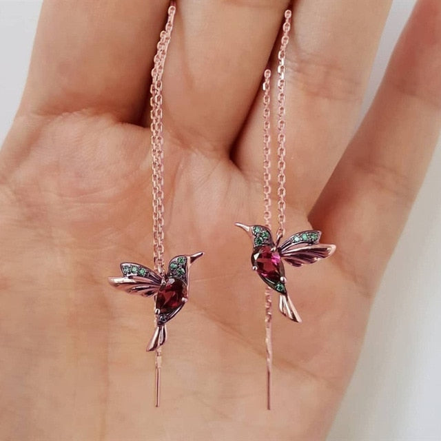 NPKDS 2 Style Elegant Birdie Ear Stud Earrings Rhinestone Dangle Long Tassels Earring for Women Hoop earrings Wedding Jewelry