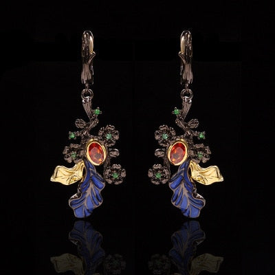 NPKDS 2 Style Elegant Birdie Ear Stud Earrings Rhinestone Dangle Long Tassels Earring for Women Hoop earrings Wedding Jewelry