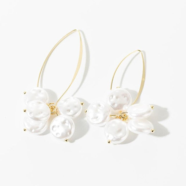 New Boho White Imitation Pearl Round Circle Hoop Earrings Women Gold Color Big Earings Korean Jewelry Brincos Statement Earrings