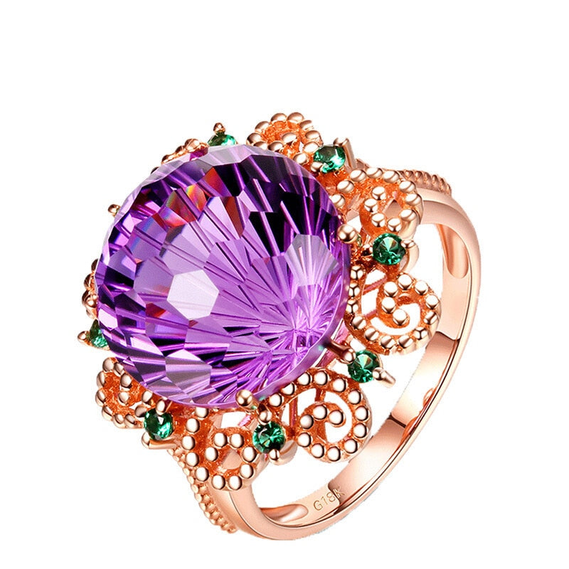 18K Rose Gold Pure Amethyst Ring for Women Anillos De Fine Bizuteria Natural Amethyst Gemstone 18K Rose Gold Jewelry Ring Box