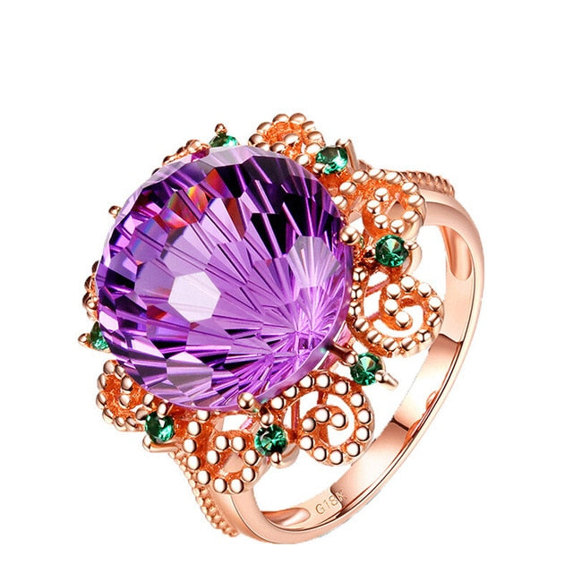 18K Rose Gold Pure Amethyst Ring for Women Anillos De Fine Bizuteria Natural Amethyst Gemstone 18K Rose Gold Jewelry Ring Box