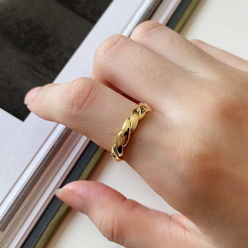Silvology Sterling 925 Silver Weave Twill Rings Handmade Line Simple Temperament Japan Korea Open Rings for Women Chic Jewelry