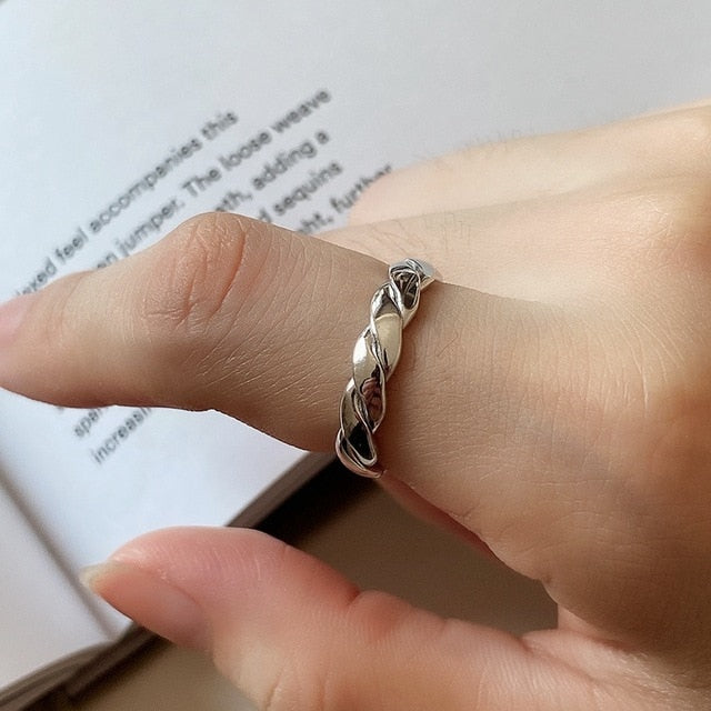 Silvology Sterling 925 Silver Weave Twill Rings Handmade Line Simple Temperament Japan Korea Open Rings for Women Chic Jewelry