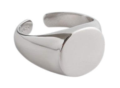 F.I.N.S 925 Sterling Silver Ring Geometric Round Flat Surface Water Drop Minimalist Stackable Opening Adjustable Silver 925 Ring