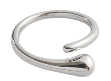 F.I.N.S 925 Sterling Silver Ring Geometric Round Flat Surface Water Drop Minimalist Stackable Opening Adjustable Silver 925 Ring