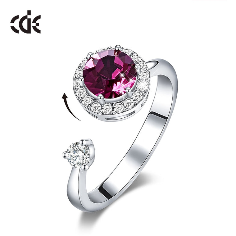 CDE Wedding Adjustable Ring for Women Classic 12 Colors Crystal from Swarovski Ring Silver Color Ring with CZ Stone Jewelry