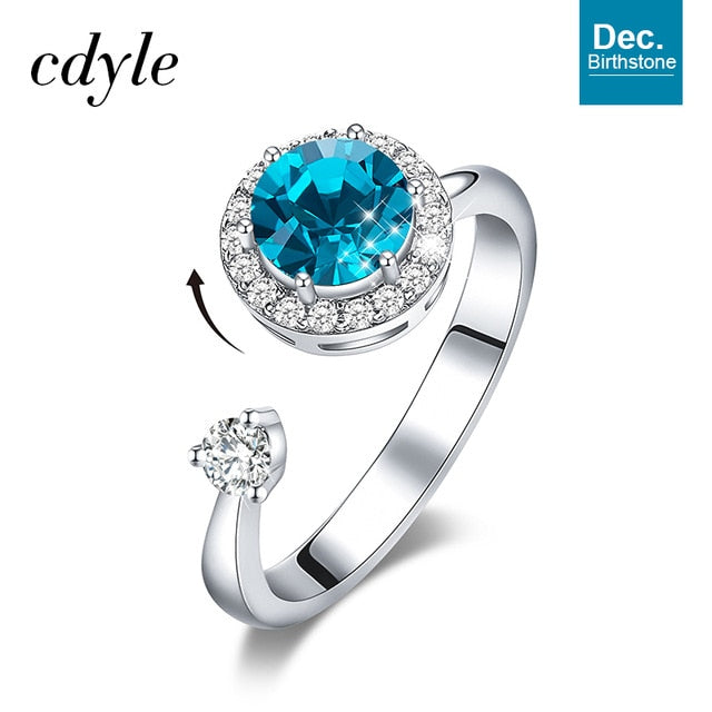 CDE Wedding Adjustable Ring for Women Classic 12 Colors Crystal from Swarovski Ring Silver Color Ring with CZ Stone Jewelry