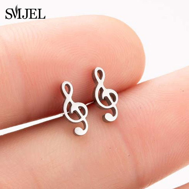 SMJEL Stainless Steel Earrings Mickey Women Men Hip hop Black Star Moon Stud Earring Fashion Jewelry Best Gift for Friend Girl
