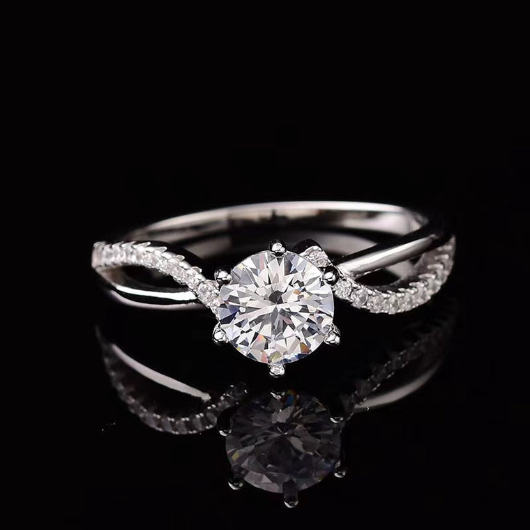 Silver 925 jewelry hollowed-out twisted wall six-claw ring moissanite 1.0ct inlaid personality fashion silver ring wedding ring