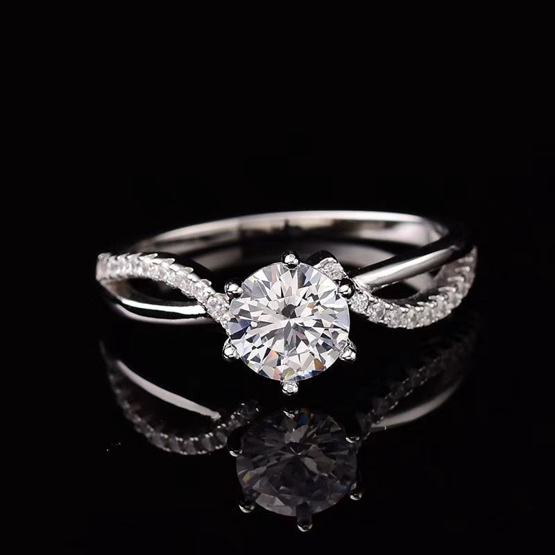 Silver 925 jewelry hollowed-out twisted wall six-claw ring moissanite 1.0ct inlaid personality fashion silver ring wedding ring