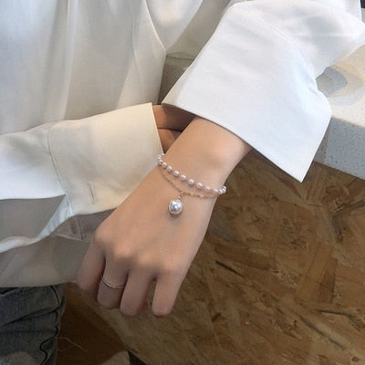 Kpop Fashion Pearl Choker Necklace Women Cute Girl Gold color Double Layer Chain Pearl Pendant Korean Jewelry Woman 2020 Collar
