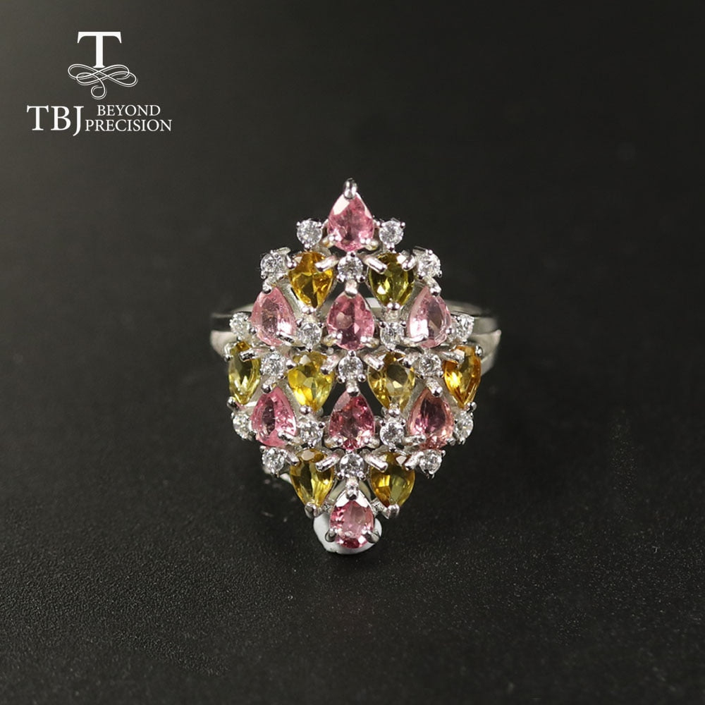 TBJ 2020 Natural Tourmaline ring natural gemstone  925 sterling silver fine jewelry for women