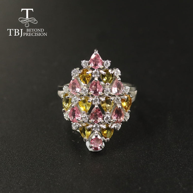 TBJ 2020 Natural Tourmaline ring natural gemstone  925 sterling silver fine jewelry for women