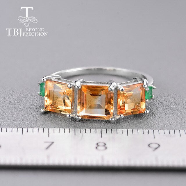 2020 New luxury Jewelry set natural Brazil Citrine with nautral emerald earring  ring 925 sterling silver fine jewelry for lady