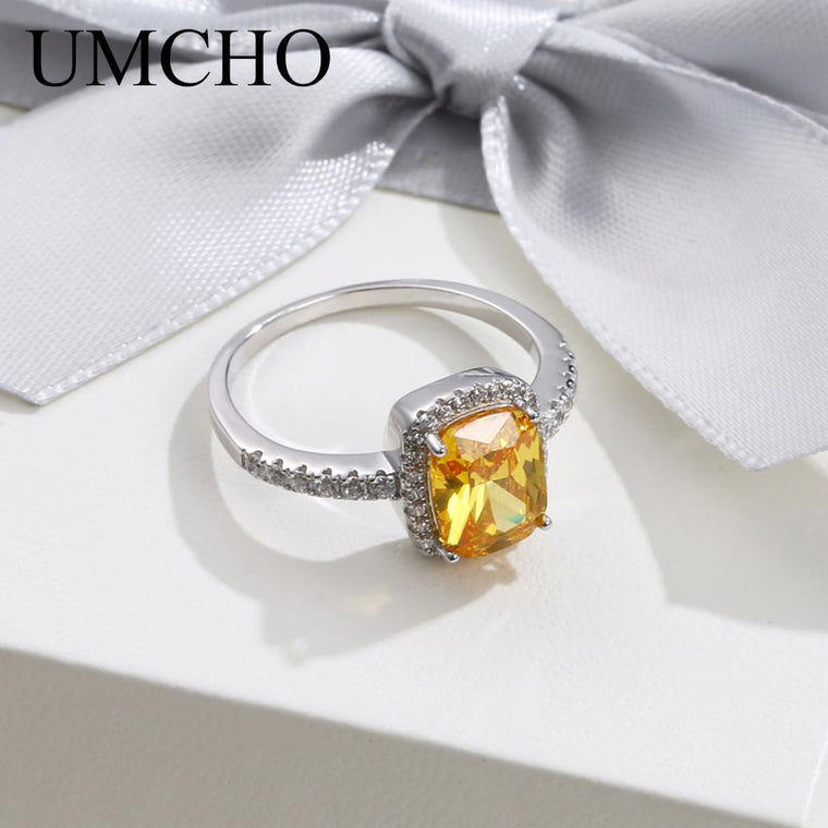 UMCHO Elegant Rectangle Real 925 Sterling Silver CZ Rings For Women Wife Anniversary Gift Wedding Fine Jewelry Customizable