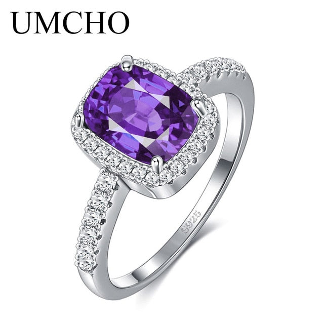 UMCHO Elegant Rectangle Real 925 Sterling Silver CZ Rings For Women Wife Anniversary Gift Wedding Fine Jewelry Customizable