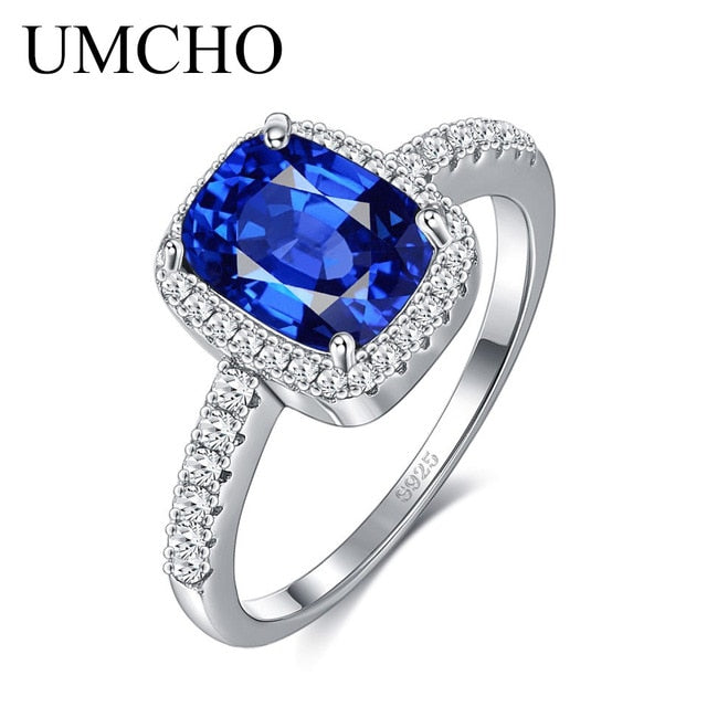 UMCHO Elegant Rectangle Real 925 Sterling Silver CZ Rings For Women Wife Anniversary Gift Wedding Fine Jewelry Customizable