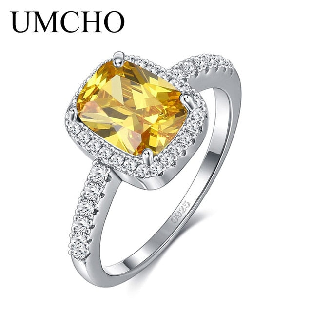UMCHO Elegant Rectangle Real 925 Sterling Silver CZ Rings For Women Wife Anniversary Gift Wedding Fine Jewelry Customizable