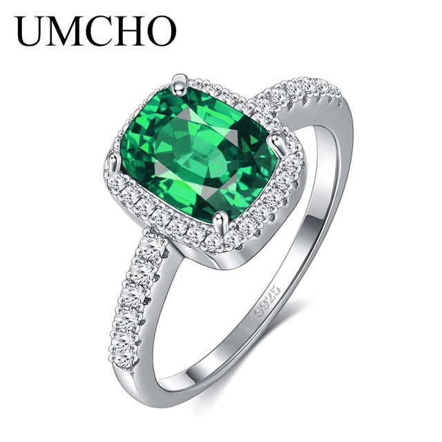 UMCHO Elegant Rectangle Real 925 Sterling Silver CZ Rings For Women Wife Anniversary Gift Wedding Fine Jewelry Customizable