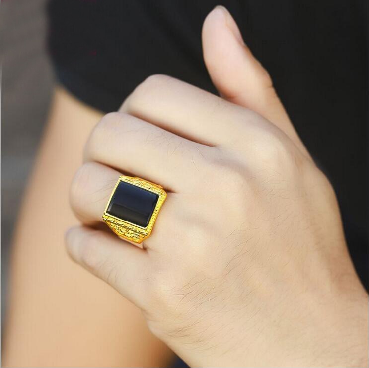 24K Gold Filled Not Fade Forever Jewelry Natural Jade Obsidian Ring for Women Anillos De Bizuteria Jade Anillos Mujer Gemstone