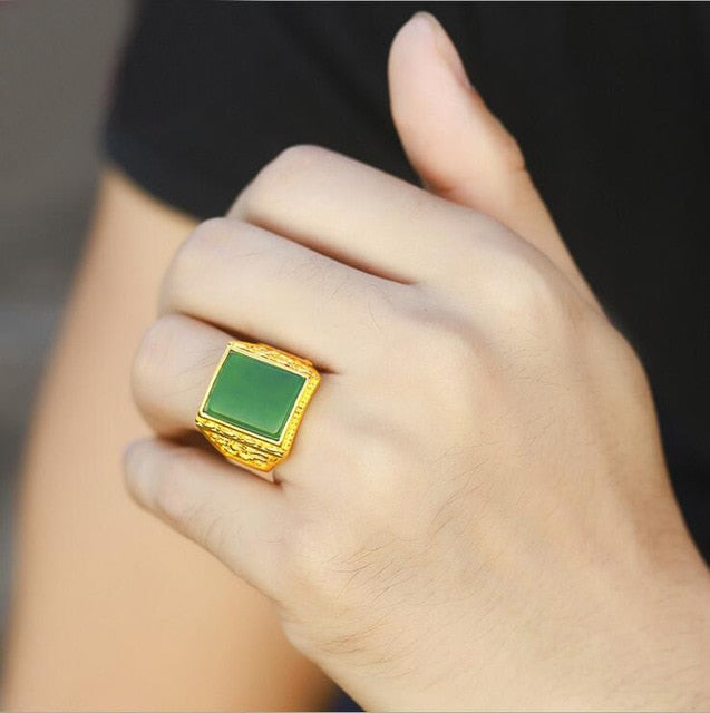24K Gold Filled Not Fade Forever Jewelry Natural Jade Obsidian Ring for Women Anillos De Bizuteria Jade Anillos Mujer Gemstone