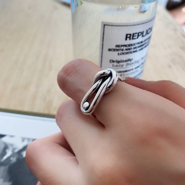 Silvology Sterling 925 Silver Rope Knot Rings Vintage Thick Line Weave Japan Korea Temperament Rings for Women 925 Retro Jewelry